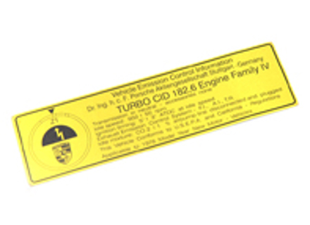 Fahrzeug-Emissionskontroll-Informationsaufkleber. Porsche 930 (1975-1977) USA-Modelle - 93000650300 Fahrzeug-Emissionskontroll-Informationsaufkleber. Porsche 930 (1975-1977) USA-Modelle - 93000650300