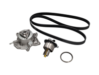 Wasserpumpe, Keilriemen und Thermostat-Reparatursatz. Porsche 718 Boxster 2.0 l / 718 Cayman 2.0 l - 9A210605002, 9A210605001, 9A210605003, 9A110622603, 9A110622602, 9A712111000, 0PB121110A, 0PB121688, 9A2210222400/1