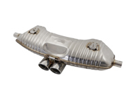 Minor Cosmetic Marks - Unused Stainless Steel OE-Style Exhaust Muffler / Silencer with Twin S-Style Tailpipes for Porsche 986 Boxster 1997-2004 - 99611112106, 99611112107, 99611114105, 99611114202, 99611114211, 99611114215, 99611115101, 99611115202, 00004420009, 00004420010, 00004420011, 00004420012