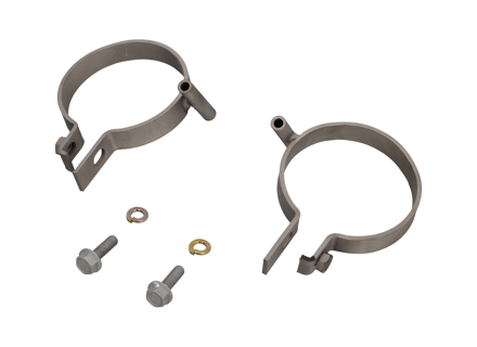 Klemmen für Heizungsschlauchanschluss und Halterung für Heizungskabel, Titan, mit Schrauben. Porsche 911 1965–86, Teilenummer 90121105122, 90121105222 - 90121105121, 90121105221, 90121105122, 90121105222