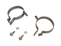 Klemmen für Heizungsschlauchanschluss und Halterung für Heizungskabel, Titan, mit Schrauben. Porsche 911 1965–86, Teilenummer 90121105122, 90121105222 - 90121105121, 90121105221, 90121105122, 90121105222