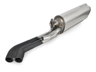 Exhaust silencer with integrated wastegate pipe connection. Porsche 911 Turbo 1978-83 - 93011103712, 93011103700, 93011103704 Exhaust silencer with integrated wastegate pipe connection. Porsche 911 Turbo 1978-83 - 93011103712, 93011103700, 93011103704