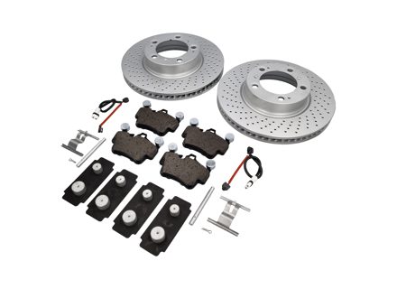 FRONT Brake Pads and Brake Disc Package. Porsche 997 C2 ABS - 99635140501, 99635140601, 99761275601, 99761275901, 99635108802, 95535296000, 99735193907
