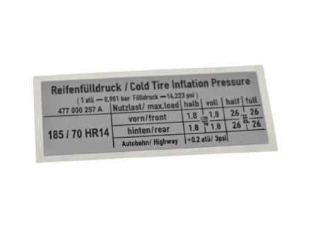 Sticker Tyre Pressure. Porsche 924 / 924S - 477000257A