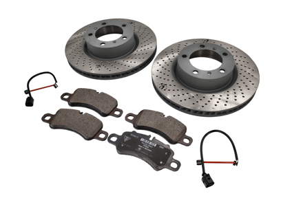 Front Brake Pad And Brake Disc Package. Porsche 992.1 C2 / C4 2019-24 By Sebro - 992698151G, 9P1615301A, 9P1615302A, 9P1907253