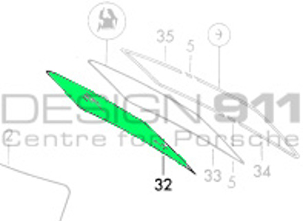 Rear window glass, Green Tint, Heatable. Porsche 911/912 65-86 COUPE - 91154510700, 91154510707