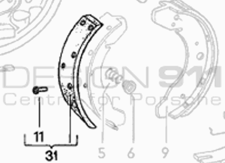 Handbrake Shoes Lining. Porsche 924 2.0L 1976-85 (set of 4) - 477698075A