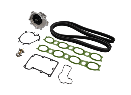 Kit pompe à eau, courroie et insert de thermostat pour Porsche 955 Cayenne S / turbo - 94810601104, 94810612303, 94810640101, 94811014501, 99919238050, 94810601103, 99610612570, 99610612571