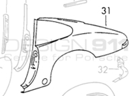 Coupé de panel trasero de 1/4. Porsche 911 Carrera RS 2.7L - 91150304501GRV, 91150304601GRV