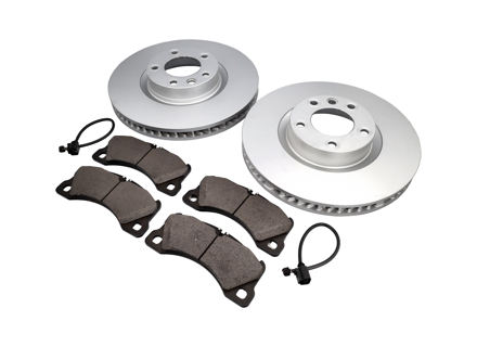 Front brake pads and brake disc package. Porsche Cayenne 958 - 95835140301, 95835140401, PAA698151, 95835193900, 95861236500, PAA698151BRE, 97035195901, PAF004571