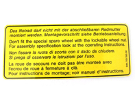 Adesivo ruota di emergenza. Porsche 911/944 - 94470119300 Adesivo ruota di emergenza. Porsche 911/944 - 94470119300