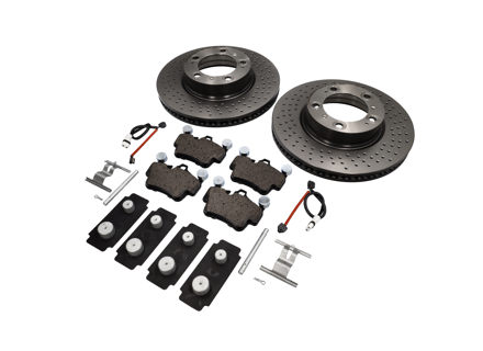 VORDERE Bremsbeläge und Bremsscheibenpaket. Porsche 997 C2 Brembo - 99635140501, 99635140601, 99761275601, 99761275901, 99635108802, 95535296000, 99735193907
