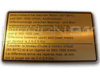 Sticker Engine Oil Level. Porsche 911 / 930 - 91100650401 Sticker Engine Oil Level. Porsche 911 / 930 - 91100650401