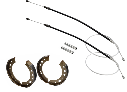 Handbrake cable, guide tube and shoe set. Porsche 997.1 / 997.2 - 99742414106, 99735299304