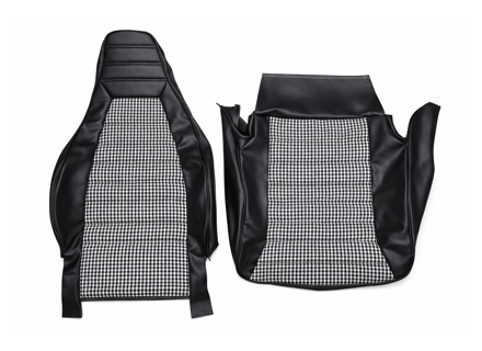 前排座椅套，黑色乙烯基材质，Pepita 中心图案。适用于 1974-84 年款保时捷 911。