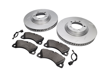 FRONT Brake Pads and Brake Disc Package. Porsche Panamera 3.0L Diesel / 4S - 298615301B, 298615302B, PAA698151, 95861236500