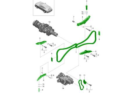 Steuerkettensatz. Porsche 982 Cayman 2.0L / 2.5L ab 2017>> - 0PB109507G, 0PB109509B, 0PB109514A, 9A210514801, 0PB109513B, 0PB109508B, 9A110523302