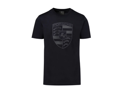 Camiseta con el escudo de Porsche, negra – Colección Essential - WAP82100S0K, WAP82100M0K, WAP82100L0K, WAP8210XL0K, WAP821