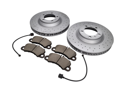 FRONT Brake Pads and Brake Disc Package. Porsche Cayenne 9YA Disc size 350mm x 34mm - 9Y0615301, 9Y0615302, 9Y0698151T, 9Y0907253E