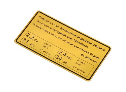 Sticker Tyre Pressure. Porsche 911 65-72 / 914 - 90100650700 Sticker Tyre Pressure. Porsche 911 65-72 / 914 - 90100650700