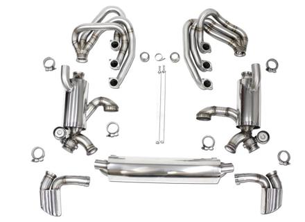 Sistema de escape deportivo CARGRAPHIC GT con colector ID42 GT, calefacción y válvulas de escape. Porsche 964 Carrera 2/4/RS. - 96411104504, 96411104605, 96411104502, 96421103905, 96421103932, 96421104004