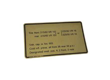Sticker Tyre Pressure. Porsche 928 US Models 1980-84 - 92800650800 - PAKRB
