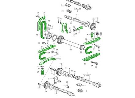 Kit catena di distribuzione motore. Porsche 986 Boxster 2.7L M96.23 / 3.2L M96.24 2002-04 - 99610516651, 99610517158, 99610519500, 99610516555, 99610518058, 99610518802, 99610515600, 99610515201, 99610505401, 99610518602, 99610515801, 99610516400