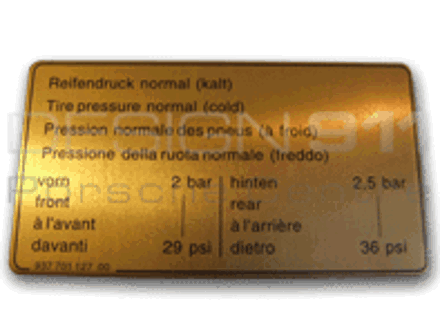 Adesivo Pressione dei pneumatici. Porsche 911 84-89 / 924 / 944 - 93770112700 Adesivo Pressione dei pneumatici. Porsche 911 84-89 / 924 / 944 - 93770112700