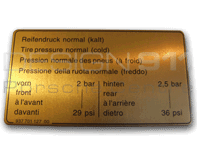 Sticker Tyre Pressure. Porsche 911 84-89 / 924 / 944 - 93770112700 Sticker Tyre Pressure. Porsche 911 84-89 / 924 / 944 - 93770112700