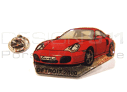 Pin Badge 'Porsche 996 Turbo - Detroit 2000' Rood