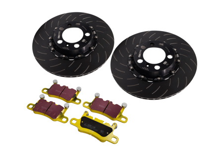 EBC Racing 后部两件式浮动制动盘和 yellowstuff 衬垫套件。保时捷 991 GT3 - P2DK044Y, 99135240780, 99135240880, 99135294883 - DP42207R, SG2F013