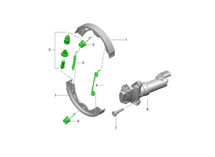 Handbrake Shoes Spring Kit. Porsche 971 Panamera / 976 Panamera / 9J1 Taycan - 971609715, 298609717, 298609723, 298609583