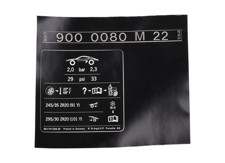 Adesivo - Targhetta dati pressione pneumatici. Porsche 981 Cayman GT4 2016 - 98170128680, 98170128636