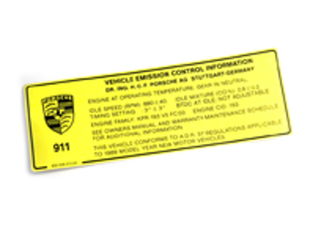 Autocollant, spécification du moteur. Porsche 911 Carrera 89 (AUS) - 93000651345 Autocollant, spécification du moteur. Porsche 911 Carrera 89 (AUS) - 93000651345