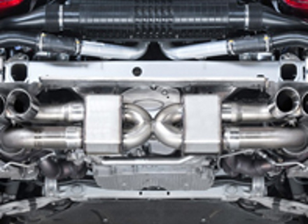 AWE Performance exhaust and high-flow cat sections with Black tips for Porsche 991 Turbo - 3015-43044, 3015