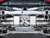 AWE Performance exhaust and high-flow cat sections with Black tips for Porsche 991 Turbo - 3015-43044, 3015