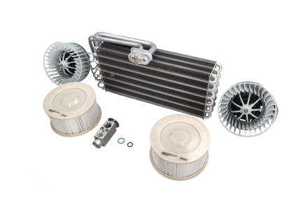 Evaporador, motor del ventilador y filtro de polen del aire acondicionado. Porsche 993 - 96457390100, 96457201501, 96457201601, 99357247900