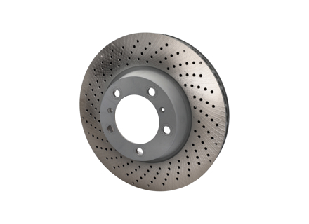 Brake disc rotor Front, drilled monoblock, 330x34mm. Porsche 991.2 / 982 Boxster S /  982C Cayman S - 9P1615301A, 9P1615302A, 992615301, 992615302, 92149905, 92150005, 92150007, 92149907, 95B615301, 99635140902, 99635140903, 99635140904, 99635140905, 9P1615302A, 992615302, 99635141002, 99635141003, 99635141004, 99635141005 - PFL39981, PFR39982