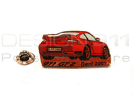 Pin Badge 'Porsche 911 GT2 - Genf 2001' Rood