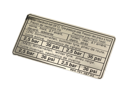 Autocollant pression des pneus. Porsche 944 S2 / 968 1992 - 96470128703 Autocollant pression des pneus. Porsche 944 S2 / 968 1992 - 96470128703