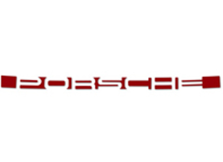 Achterop logo 'PORSCHE', sticker in Indisch rood. Porsche 911 72-73 - 91155903500, 91155903501, 91155903503