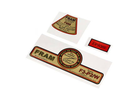 Fram oil filter decal set. Porsche 356 / 356A / 356B / 356C - 54607827, 54607800 - 1601503510