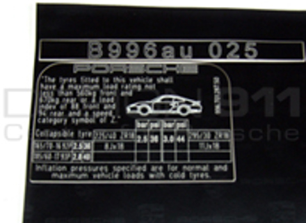 Autocollant Pression des Pneus Porsche 996 C4S (AUS) - 99670128750