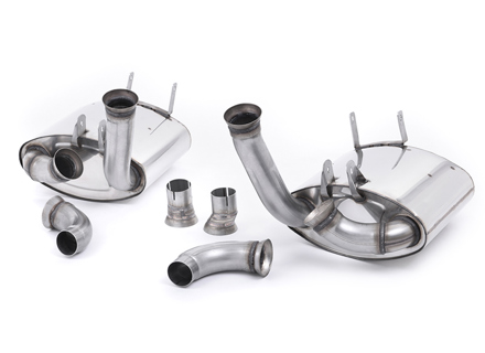 Silenciador de escape deportivo Milltek con diseño de copa en la caja trasera. Porsche 997 Carrera - 99711121203, 99711123203, 99711141204, 99711143204, 99711110500, 99711110600, 99711161103, 99711121103 - SSXPO031