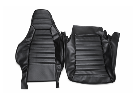 前排座椅套，黑色乙烯基材质，中心带透气孔。适用于 1974-84 年款保时捷 911。