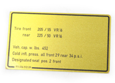 Bandenspanning sticker. Porsche 911 Turbo (1976-77) VS - 91100651209