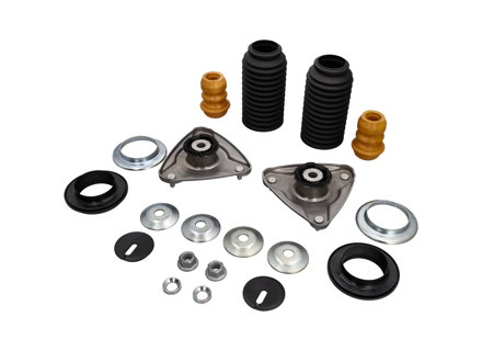 Domlager- und Überholungssatz für den vorderen Stoßdämpfer. Porsche 987 Boxster 2005–2008 mit PASM - 99970345740, PAF103353, 99734310701, 99734301801, 99634351505, 99634351701, 99634351100, 99634351101, 99634351300, 99634330102, 99634350500, 99734310700