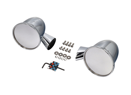Aluminium kogelspiegelset, verchroomd. Porsche 911 1965-1973 - 91173102010, 91173111600, 90173111101 - BulletDriveSilver_1973early, BulletPairSilver_1973early