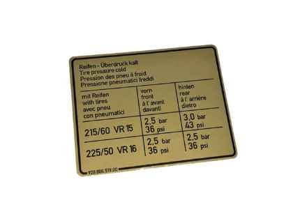 Étiquette de pression des pneus. Porsche 928 1980-82 - 92800651900 - PAKRA