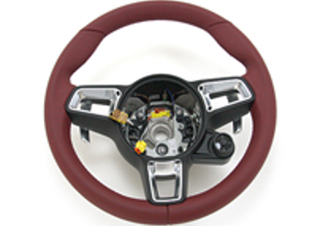 Steering wheel, leather in Bordeaux red. Porsche 982 Boxster / 982C Cayman / 991.2 - 9P1419091FFOG6, 9P1419091FF Steering wheel, leather in Bordeaux red. Porsche 982 Boxster / 982C Cayman / 991.2 - 9P1419091FFOG6, 9P1419091FF